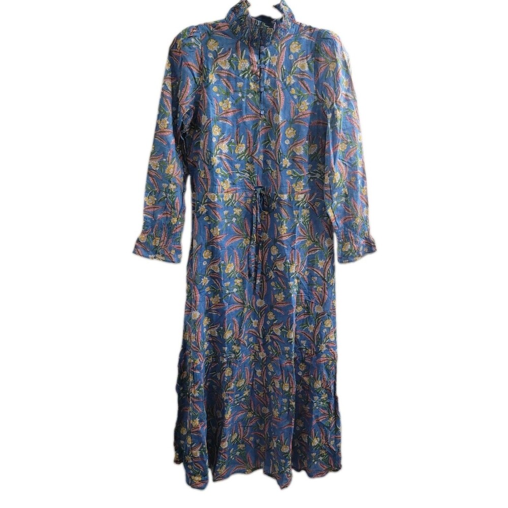 NWT Emerson Fry Lucybella Maxi Dress S Blue Floral Organic Cotton India Boho